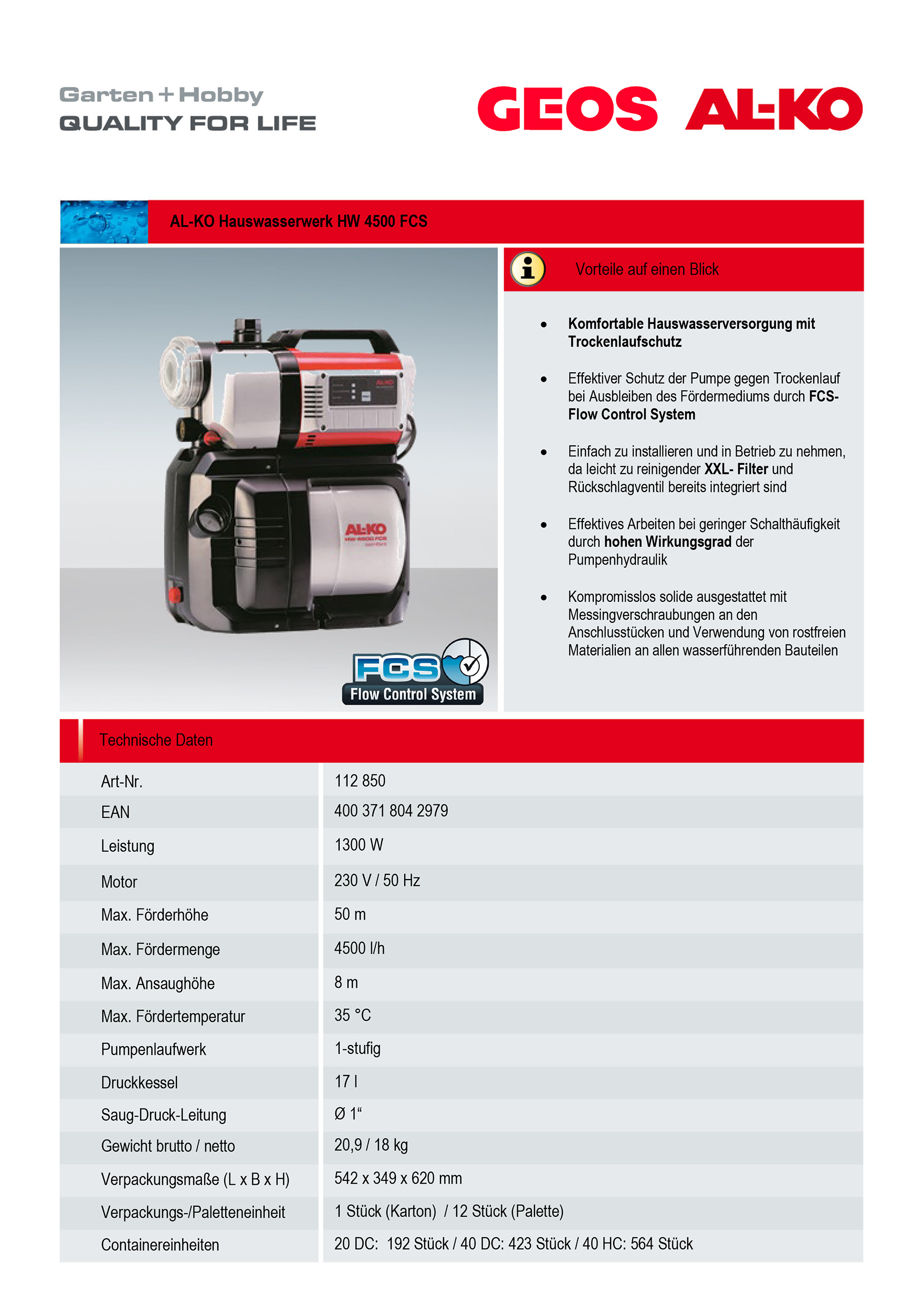 Насосная станция AL-KO Comfort HW 4500 FCS