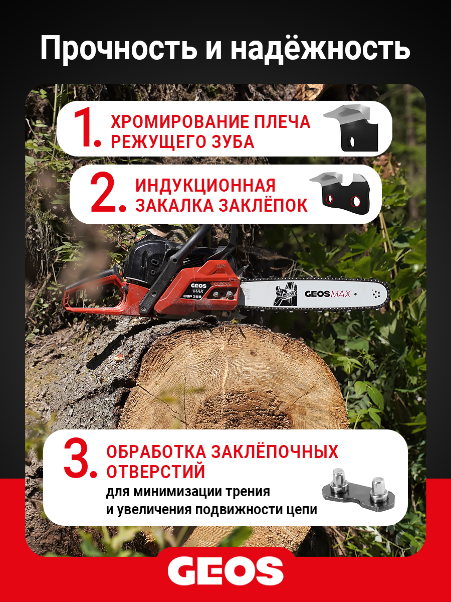 Цепь пильная GEOS 63LC 52 (14", 3/8" Low, 1.3мм, 52 звена, долото)