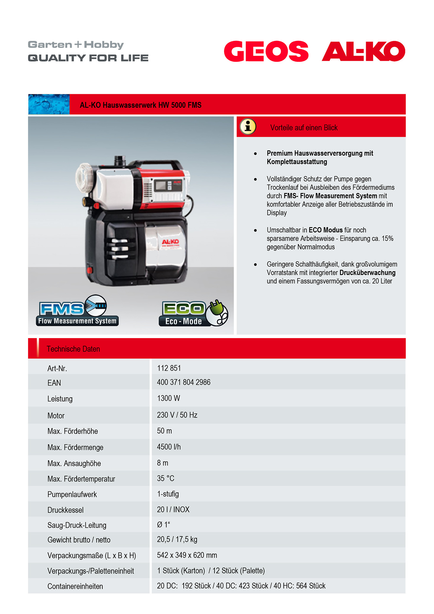 Насосная станция AL-KO Premium HW  5000 FMS