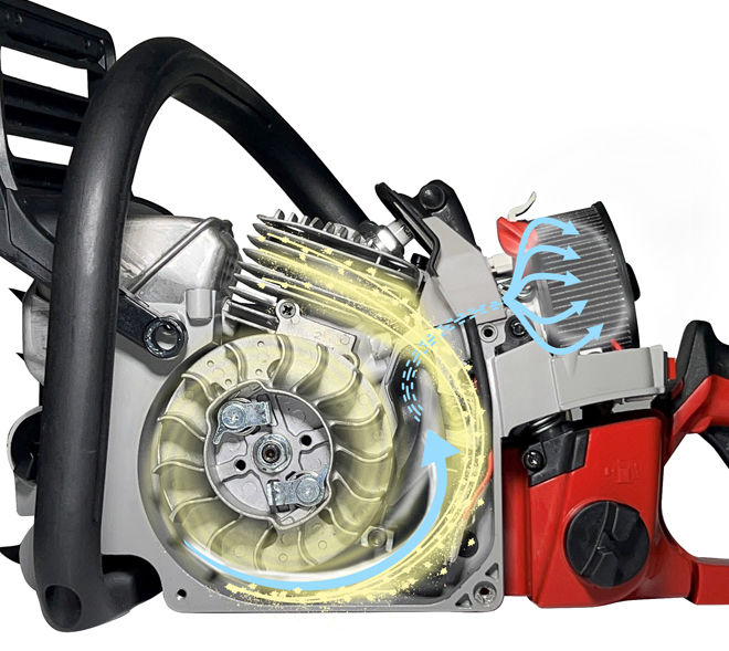 <b>Система предварительной фильтрации
AirJet</b> отсеивает крупные частицы
пыли и опилки еще до попадания на
воздушный фильтр. Для моделей CSP346/356.